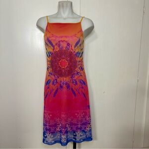 Vintage 90s Just in Time Pink Mesh Funky Psychedelic Print Mini Dress